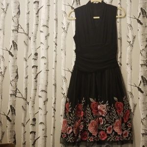 SLNY Black fit and flare Embroidered Hem (size 10)